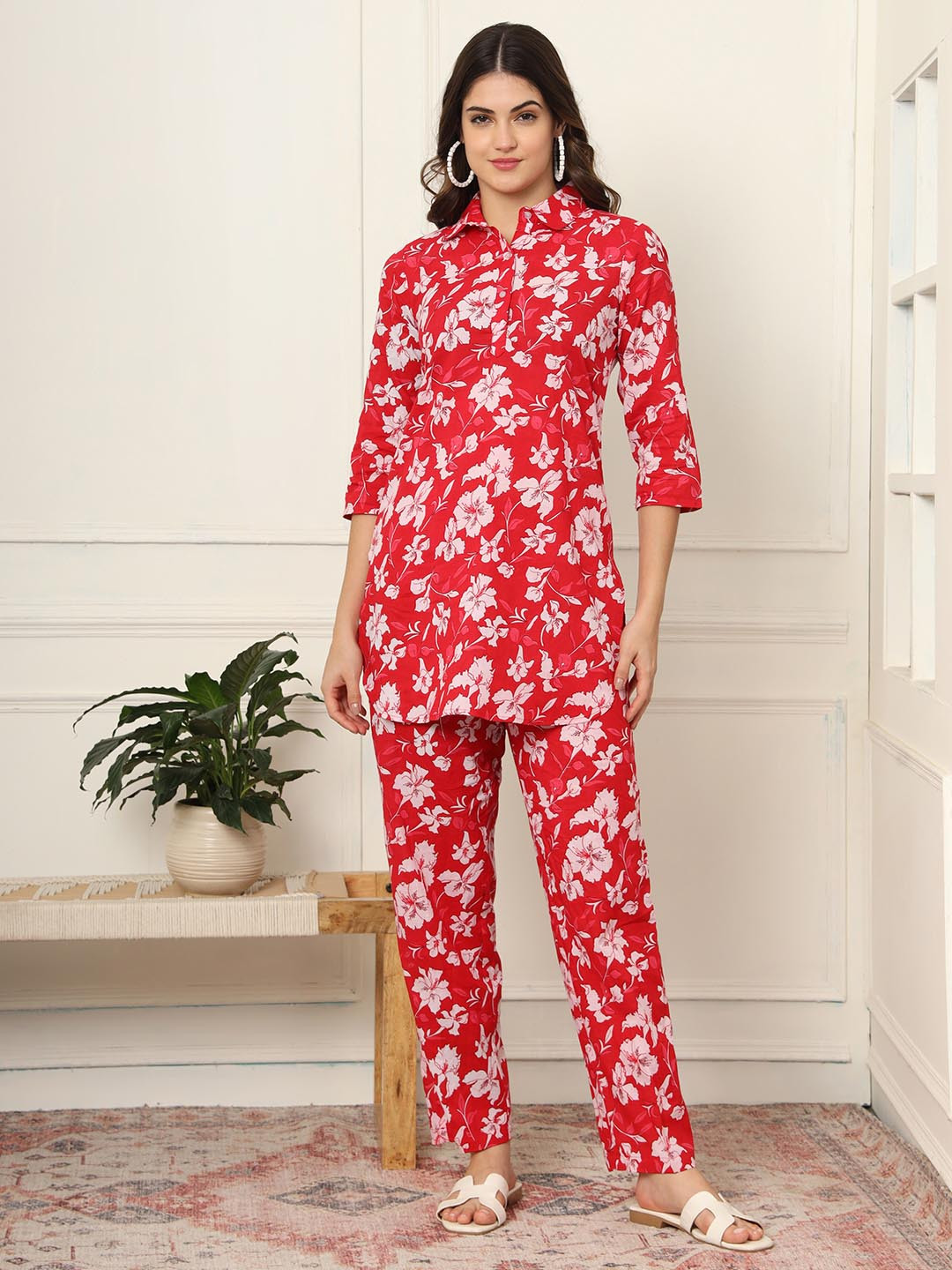 AMOUS Printed Pure Cotton Shirt With Trousers Co-Ords