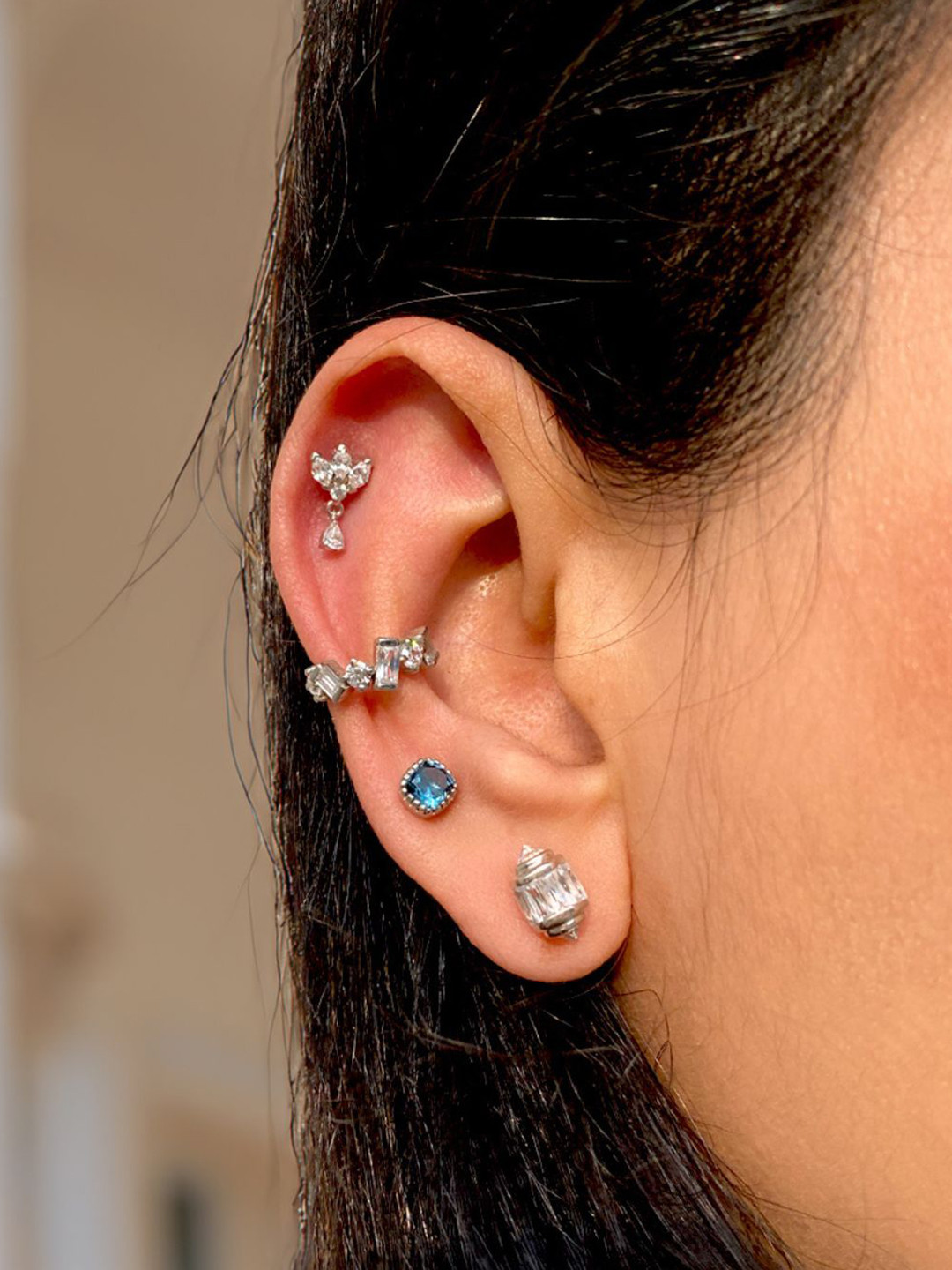 Boldiful Glam Baguette Sterling Silver Silver Ear Cuffs for Women