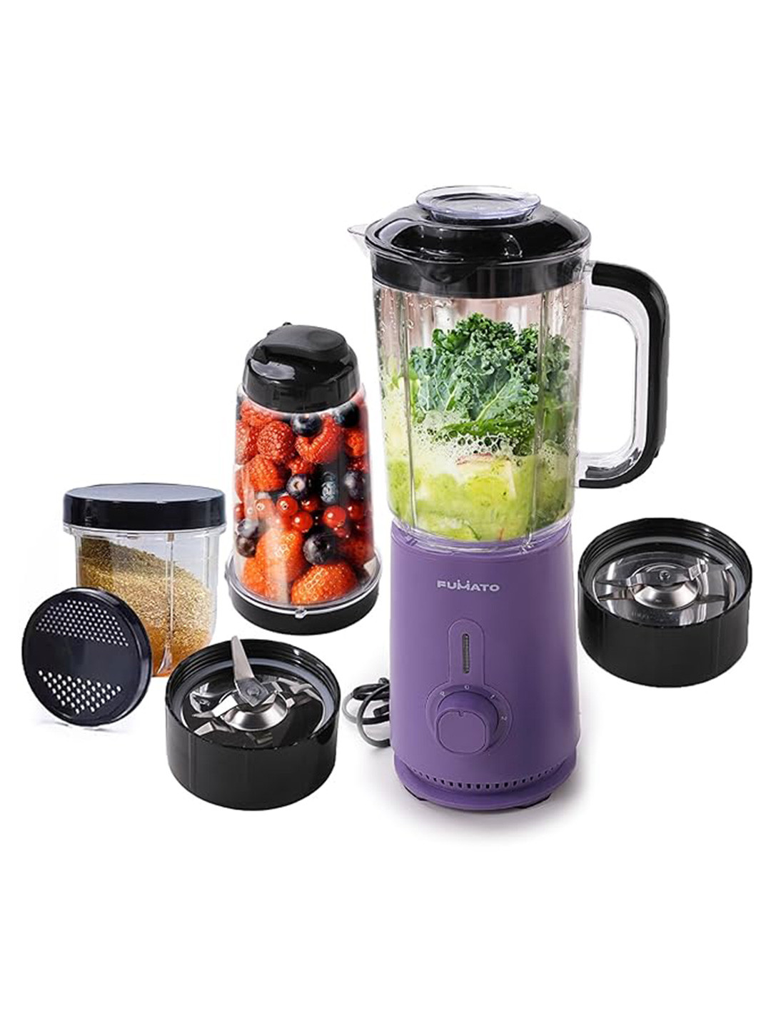 Fumato Purple Plastic Copper Motor 3 Jars Wet and Dry Grinder with Juicer-400W