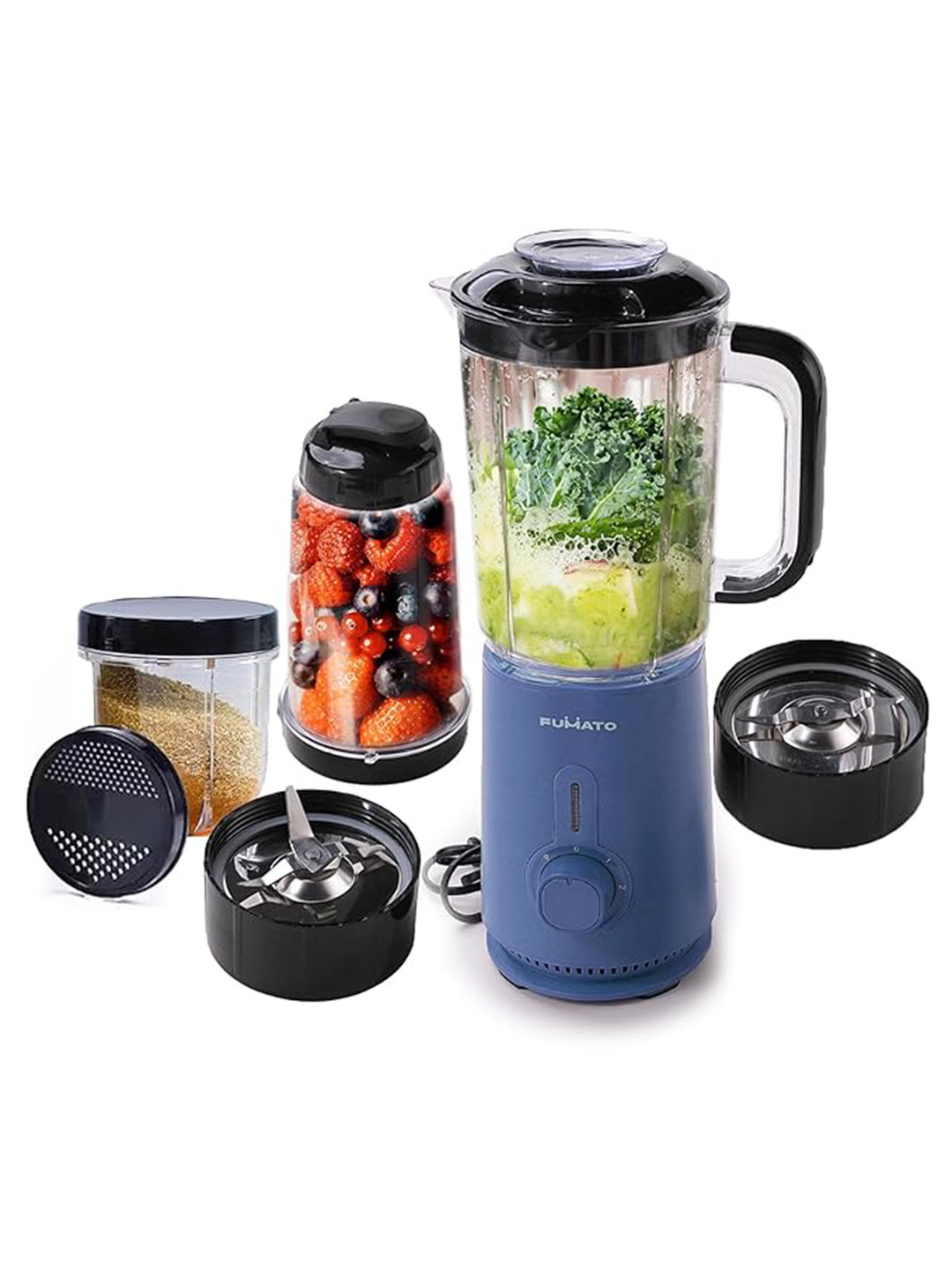Fumato Blue Plastic Safety Lock 3 Jars Wet and Dry Grinder with Juicer-400W