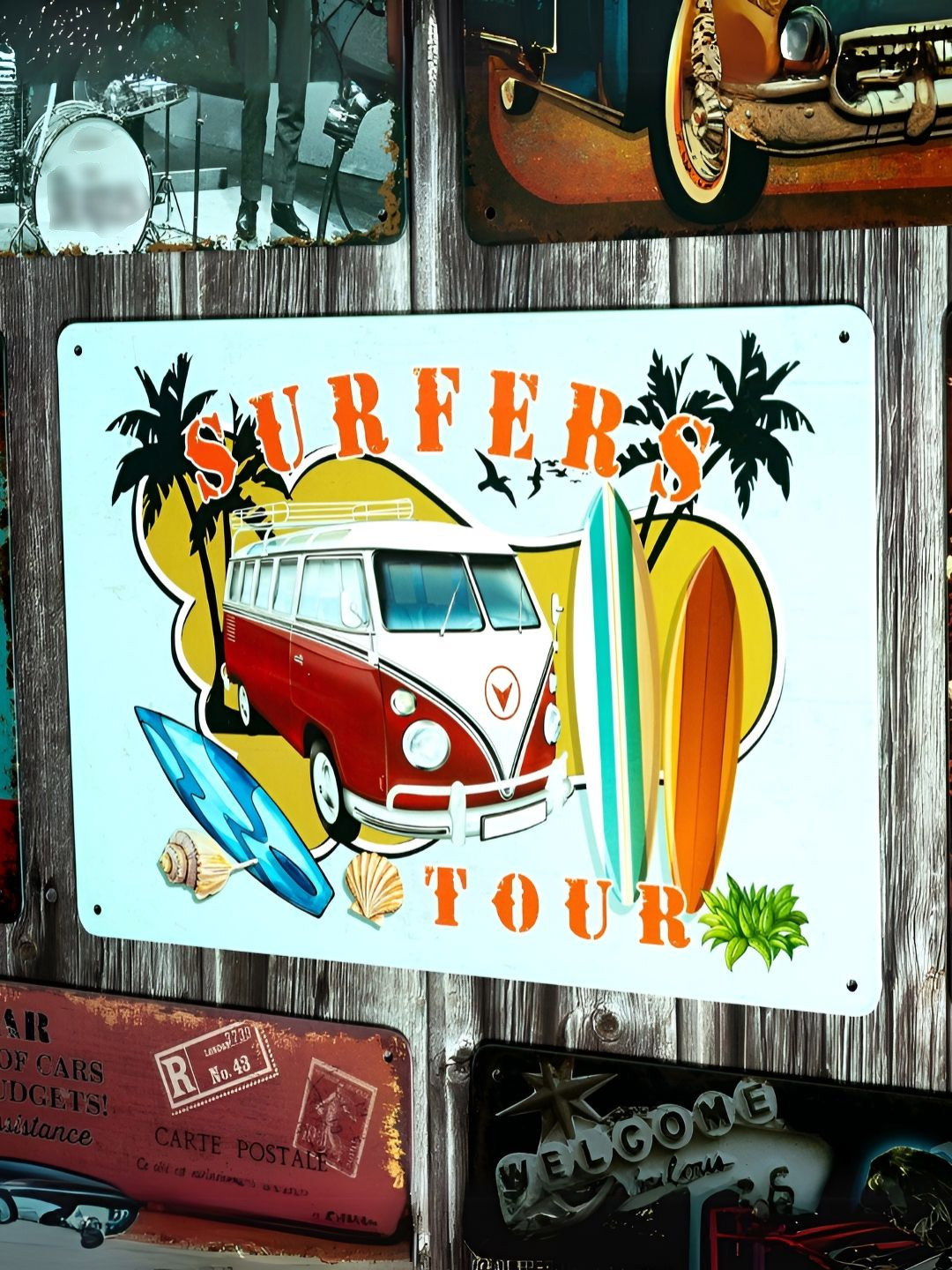 eazy wagon Volkswagen Surfers Tour Metal Glossy Hanging Hall Signs and Plaques-7.9In