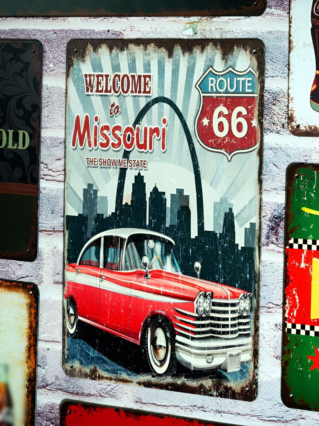 eazy wagon Chev Welcome To Missouri Metal Antique Hanging Hall Signs and Plaques-11.8In