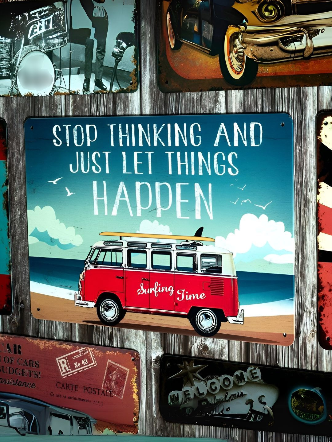 eazy wagon Number Plates Big wall sign - Volkswagen van Surfing Time Metal Signs and Plaques-7.9In