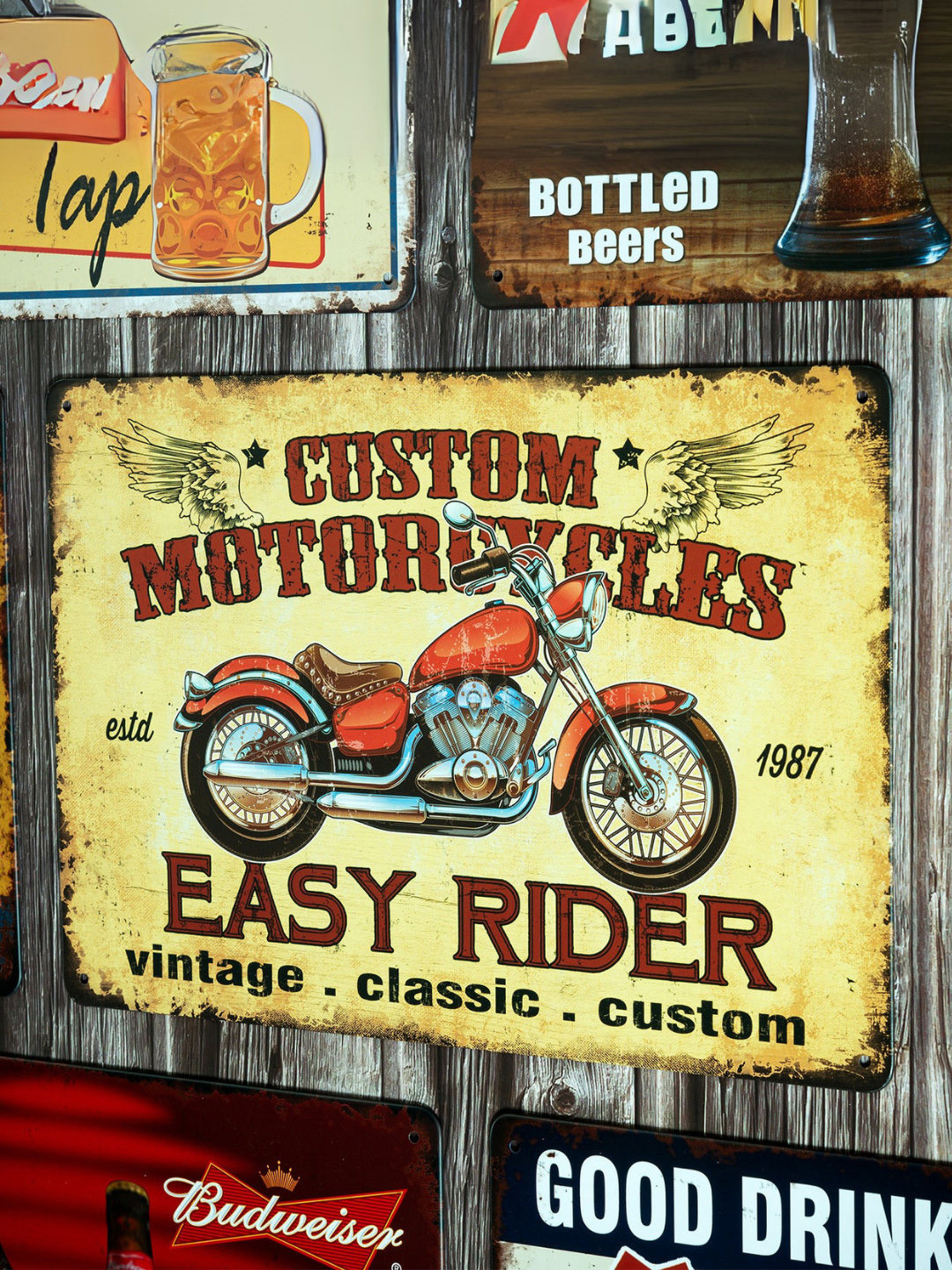 eazy wagon Red & Beige Custom Motorcycles Printed Wall HangingDecor