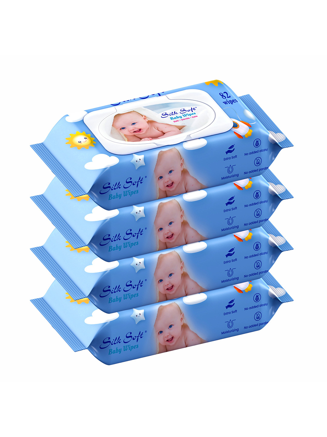Silk Soft Set Of 4 Baby Wet Wipes - 82 Pulls Each