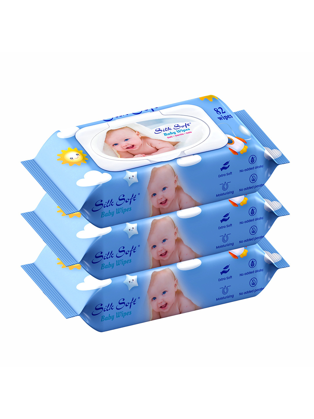 Silk Soft Set Of 3 Baby Wet Wipes - 82 Pulls Each