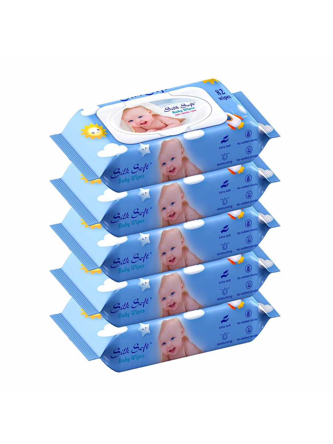 Silk Soft Set Of 5 Baby Wet Wipes - 82 Pulls Each