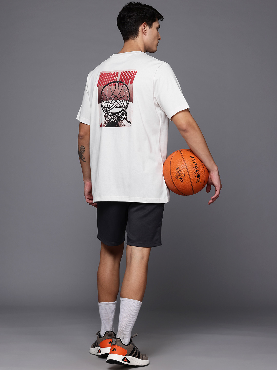 ADIDAS Originals Graphic Print Drop-Shoulder Sleeves HD Novelty Cotton Relaxed Fit T-shirt