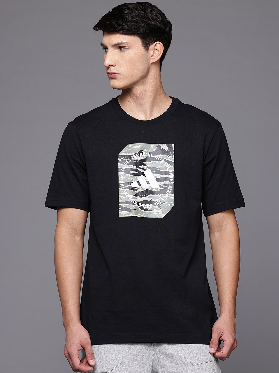 ADIDAS Men Brand Logo Print Camo Box Cotton T-shirt