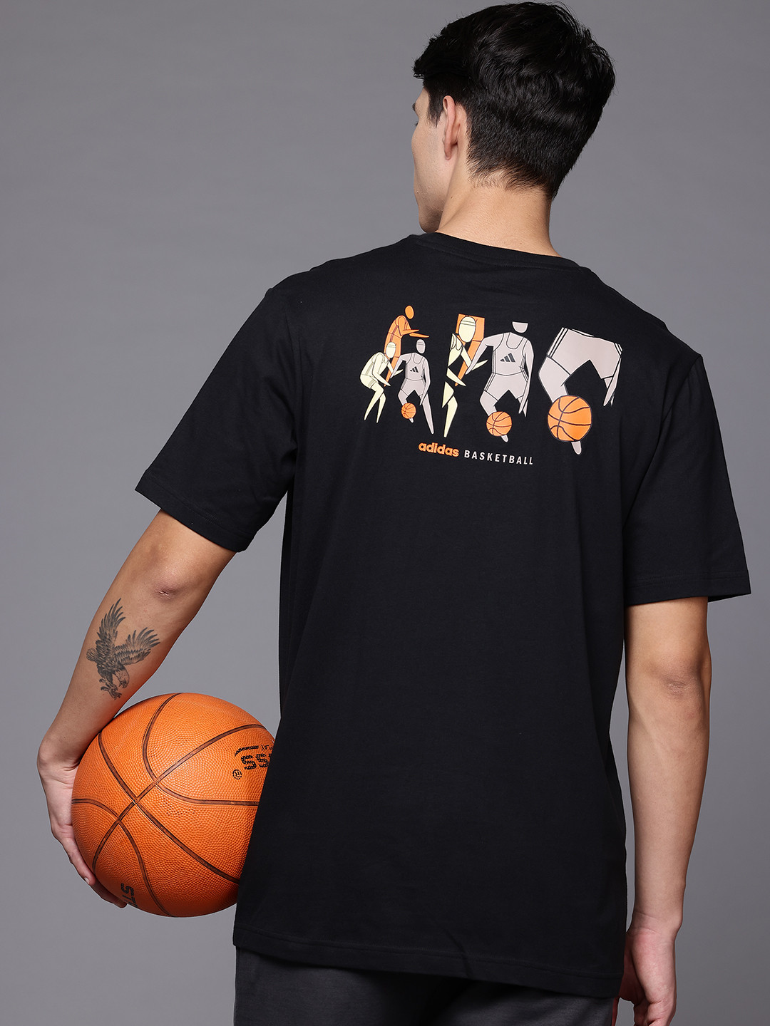 ADIDAS Printed Drop-Shoulder Sleeves Cotton Basketball Relaxed Fit T-shirt