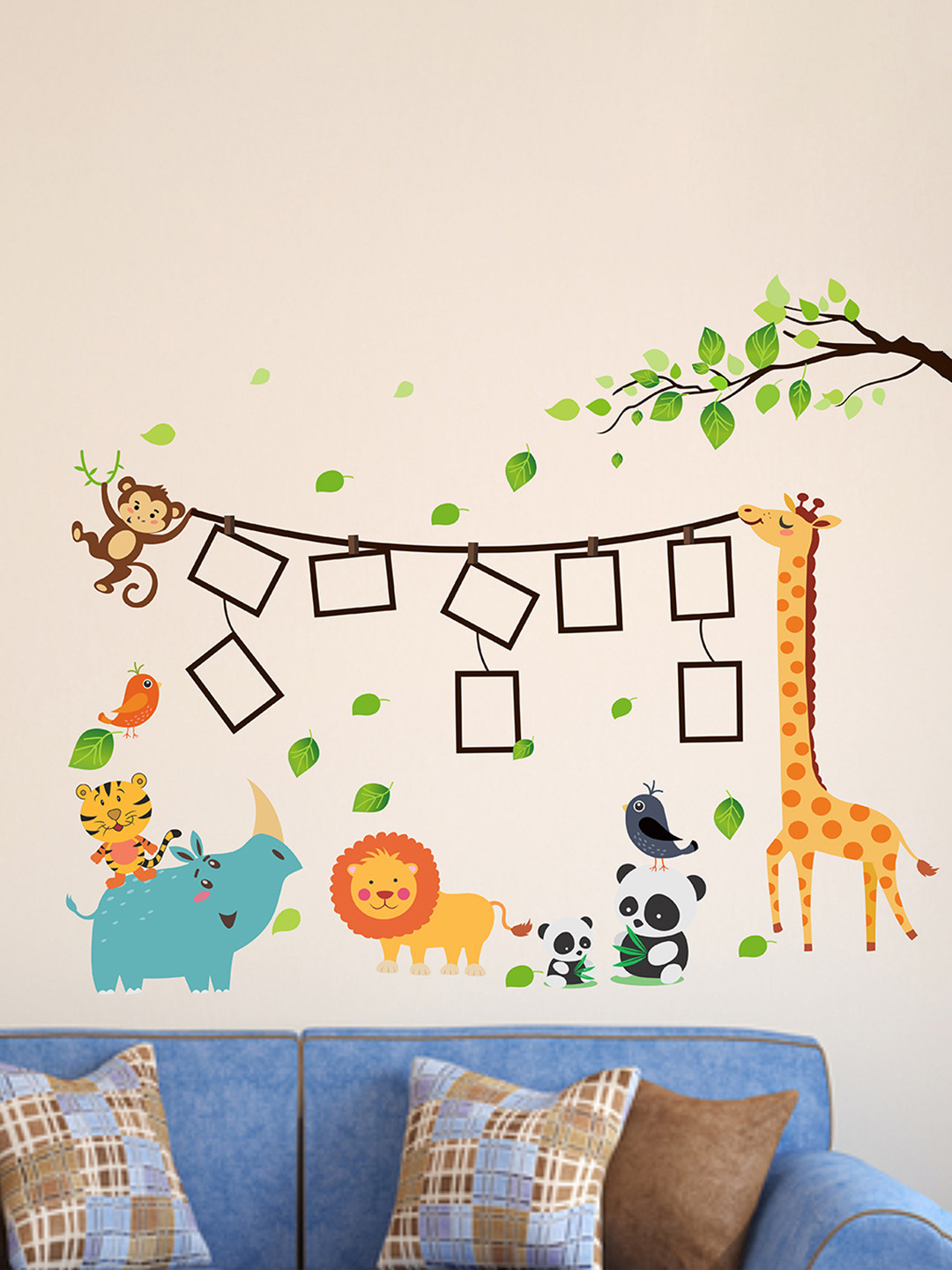 LANSTICK Yellow & Green Splash-Proof Eco-Friendly Animals With Frame Wallpaper