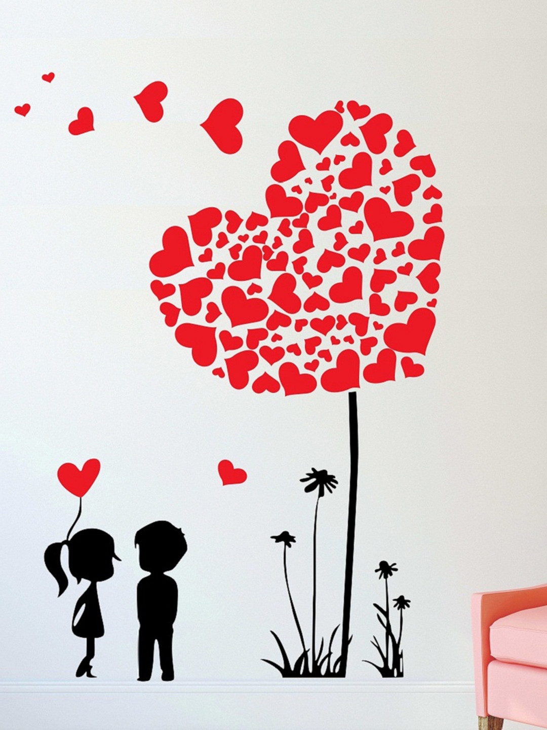 LANSTICK Black & Red Splash-Proof Self-Adhesive Little Couple & Heart Wallpaper