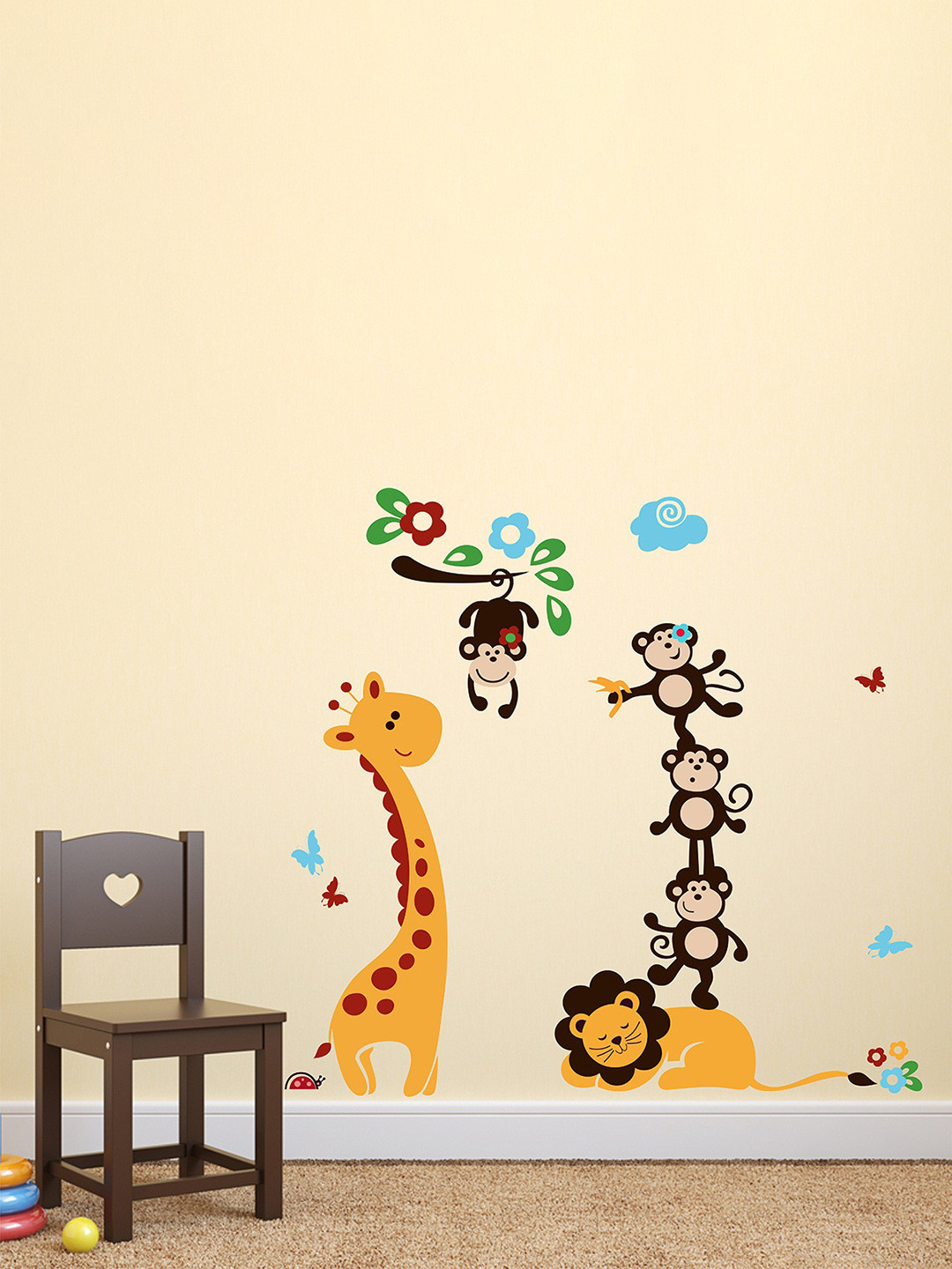 LANSTICK Yellow & Blue  Splash-Proof Self-Adhesive Monkey With Animals Wallpaper