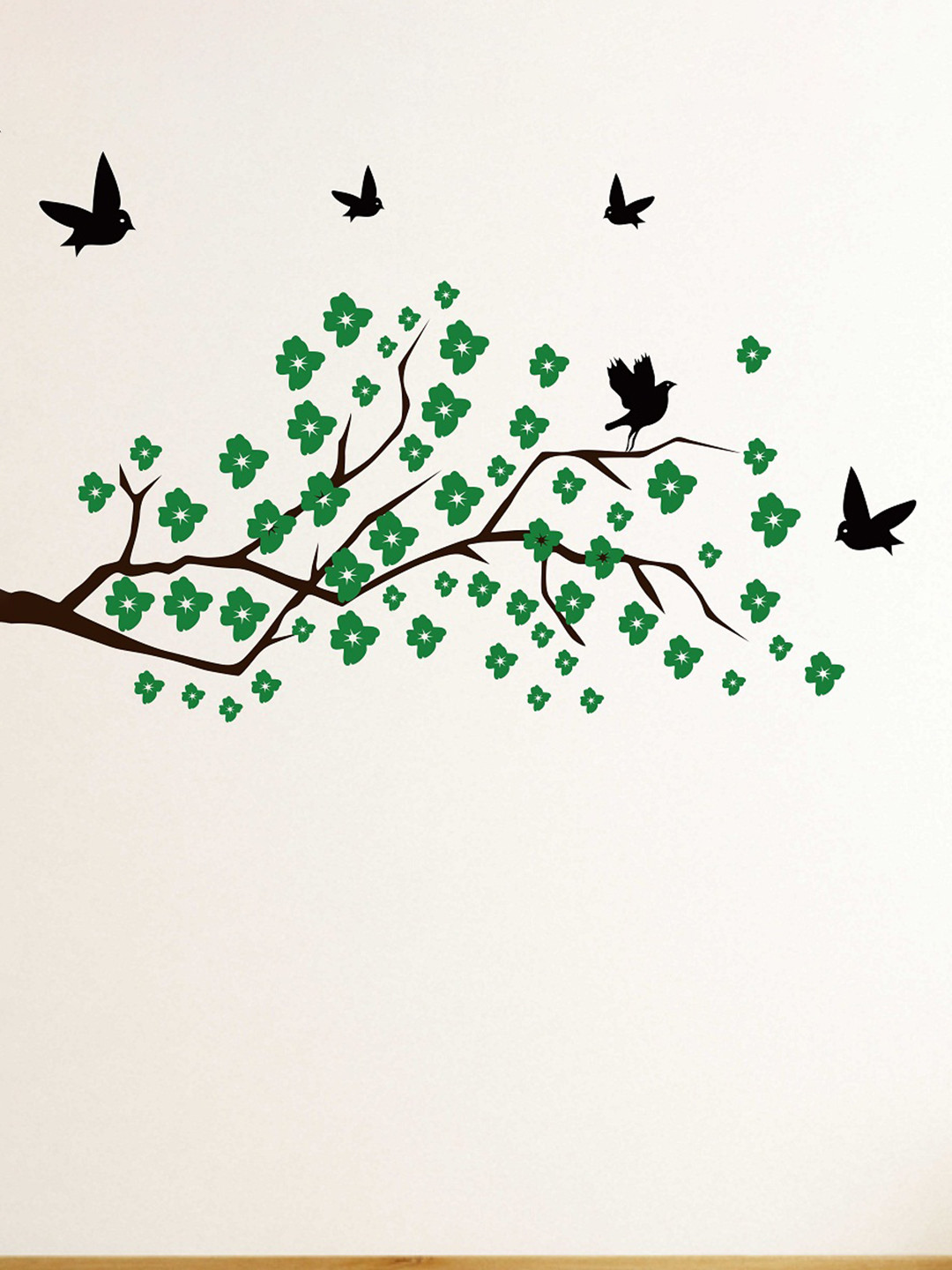 LANSTICK Green & Black Splash-Proof Eco-Friendly Tree With Birds Wallpaper