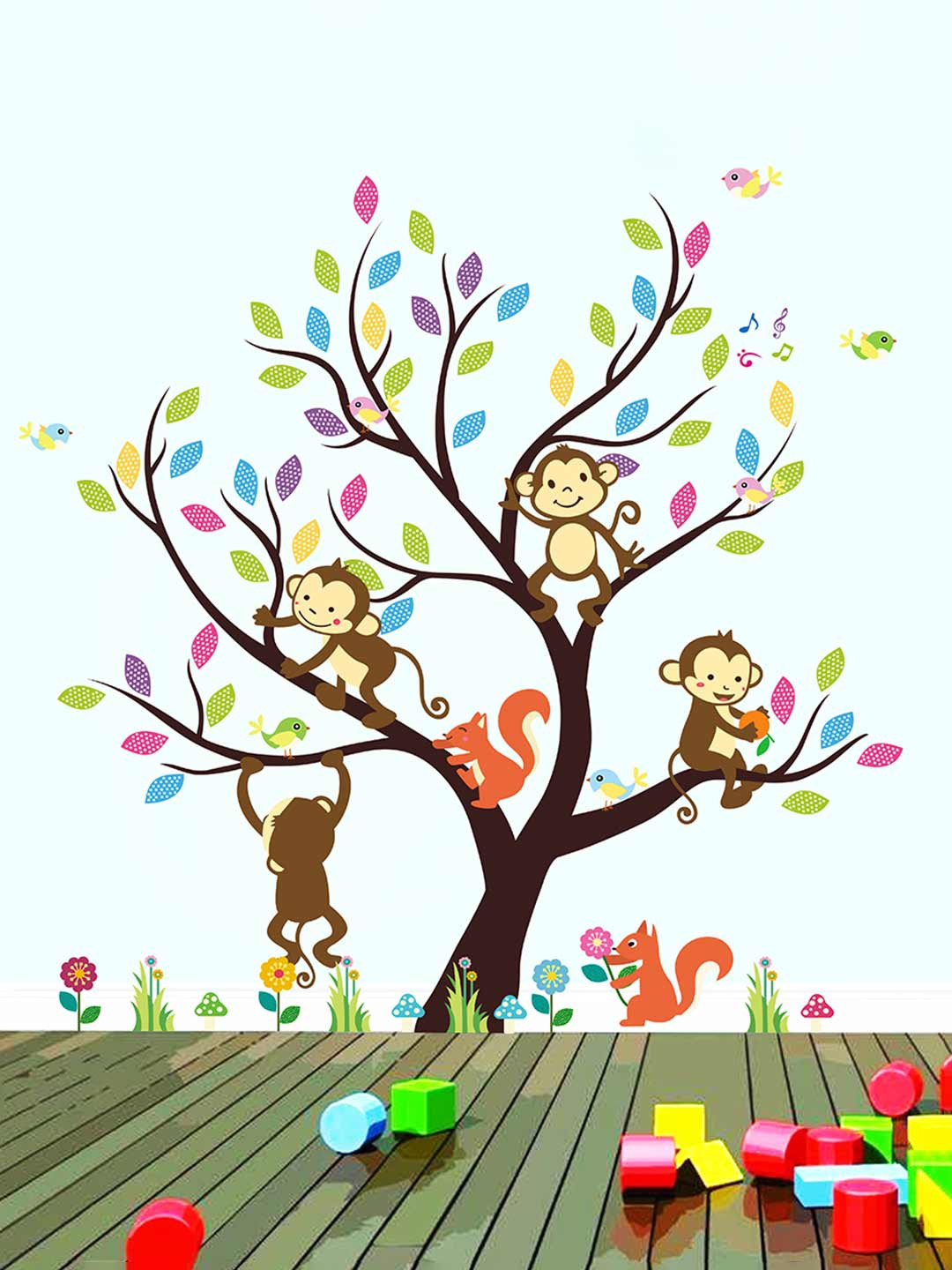 LANSTICK Black & Brown Tree With Monkeys Splash-Proof Eco-Friendly  Wallpaper