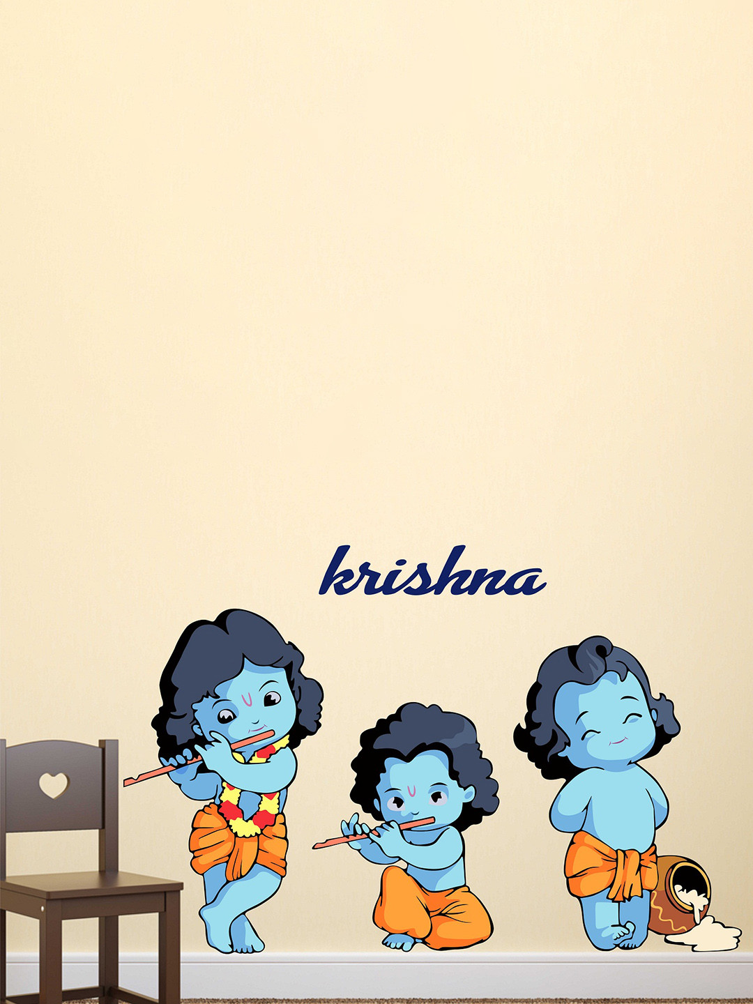 LANSTICK Blue & Yellow Three God Little Krishna Splash-Proof Eco-Friendly Wallpaper