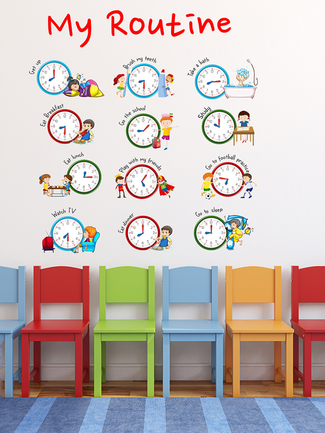 LANSTICK Yellow & Green Splash-Proof Eco-Friendly My Routine Clock & Time Wallpaper