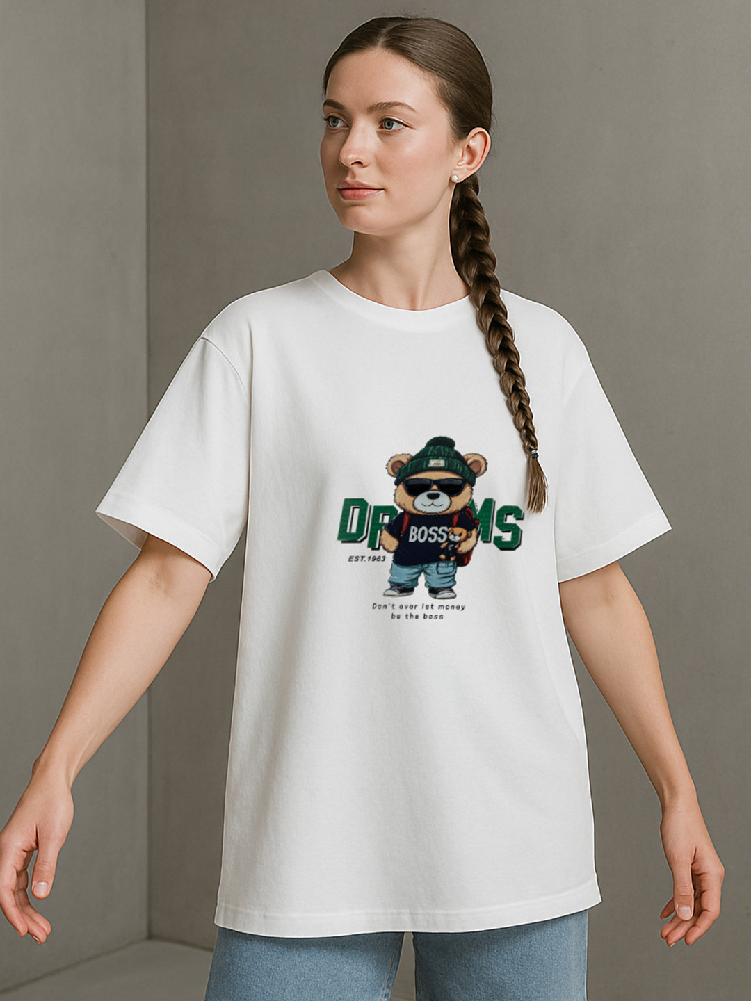 GRACE & JACK Dreams Over Dollars : Bear Edition Printed Oversized T-shirt