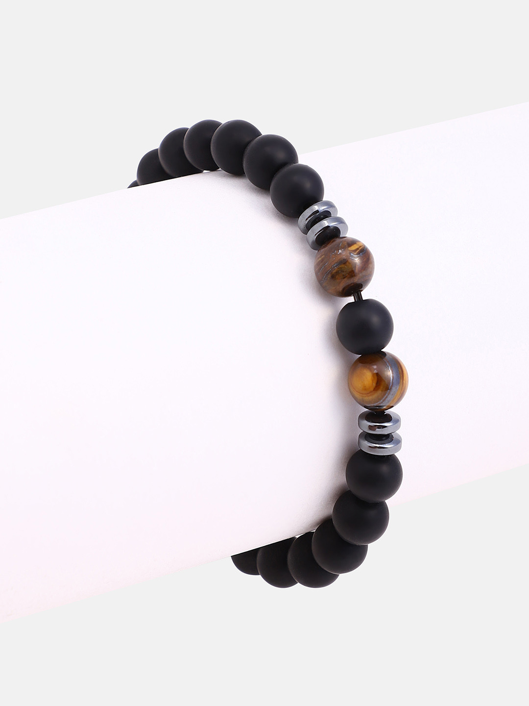 French Accent Men Onyx Beaded Elasticated Bracelet