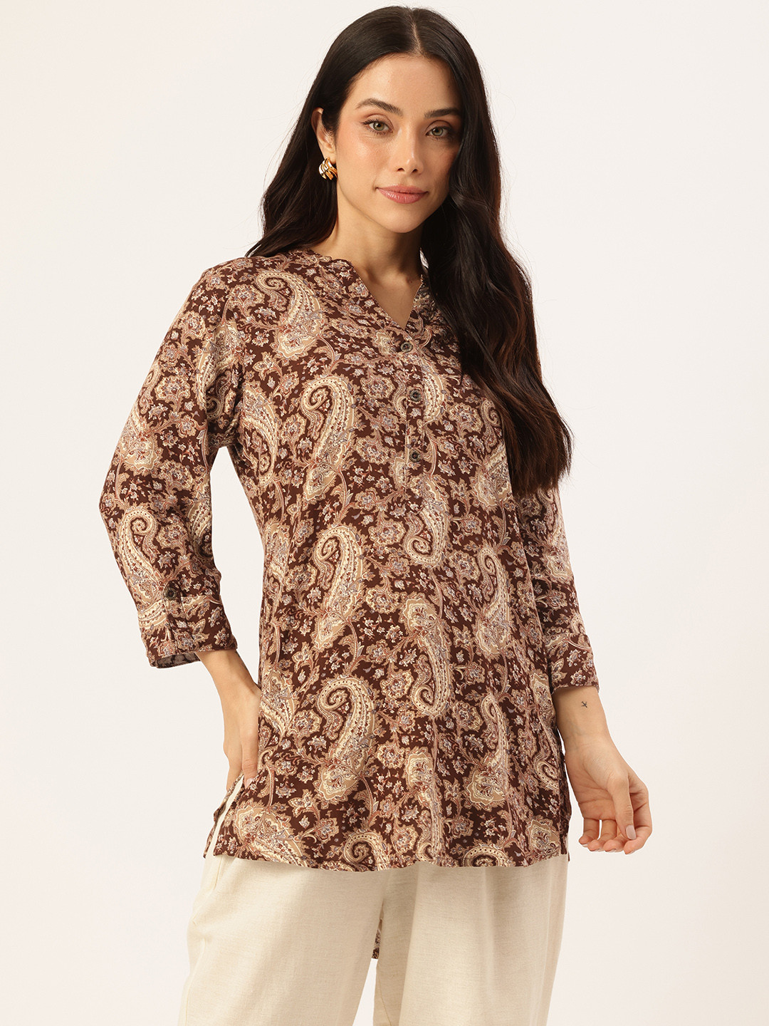 AMUKTI Paisley Printed Mandarin Collar Tunic
