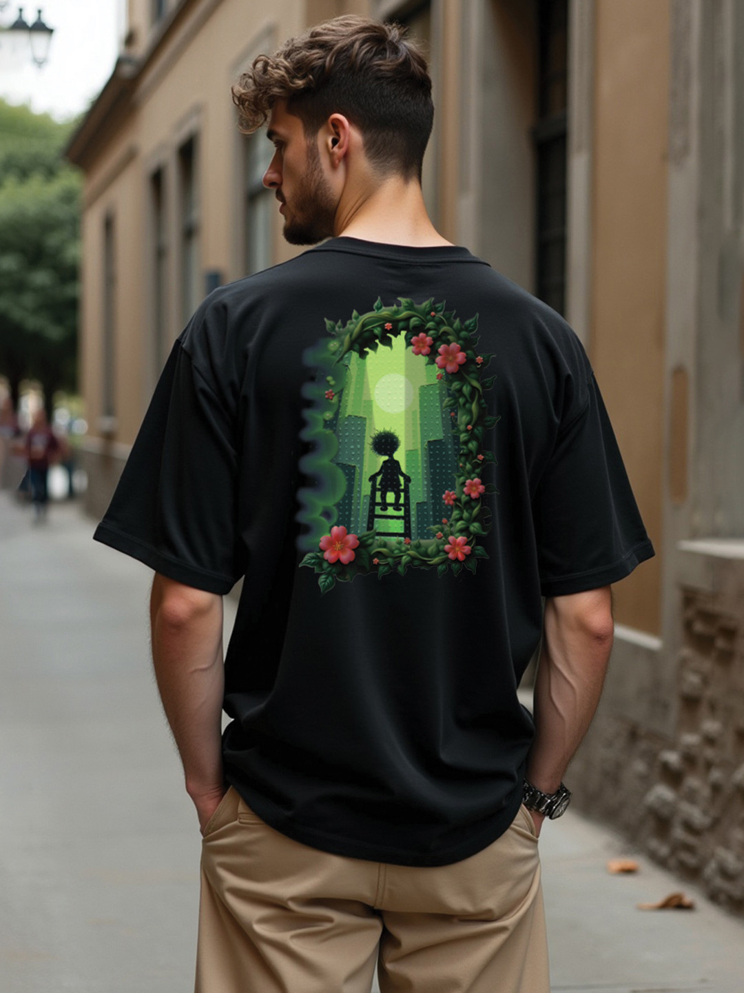 Mad Over Print Men BloomThrough Graphic Printed Oversized Cotton T-shirt