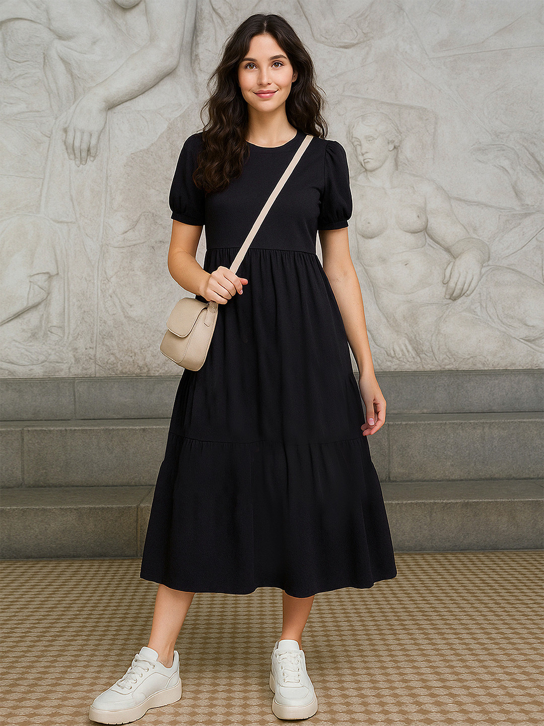 SASSAFRAS Puff Sleeve T-shirt Maxi Dress