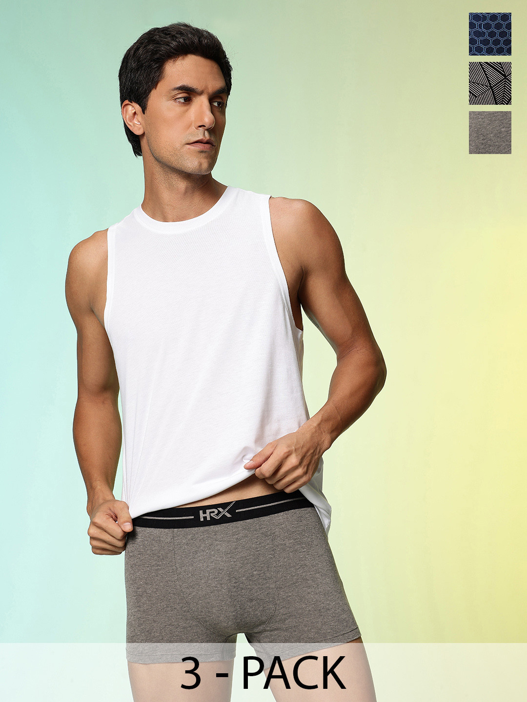 HRX by Hrithik Roshan Men Pack Of 3 Anti-Microbial Printed Trunks HRX_SS25_M_TRK_CS3_002_C