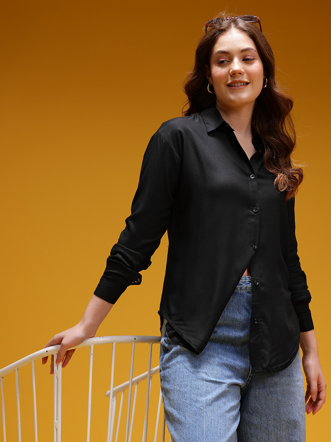 HERE&NOW Lace Inserts Relaxed Fit Casual Shirt