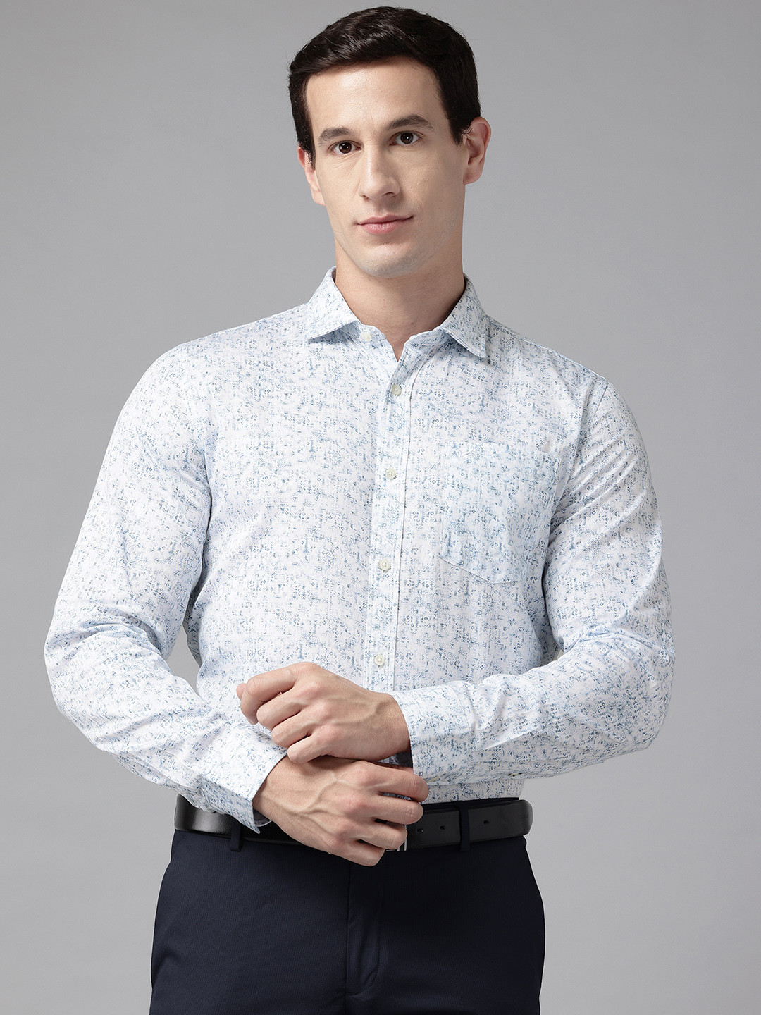 Blackberrys Printed India Slim Fit Cotton Formal Shirt