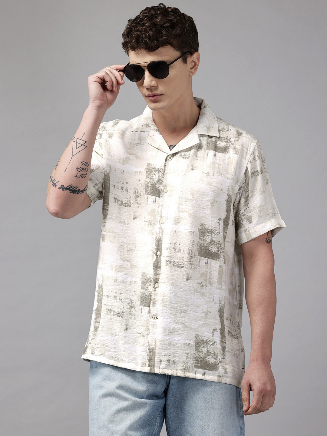 Blackberrys Abstract Cuban Collar Smart Fit Casual Shirt