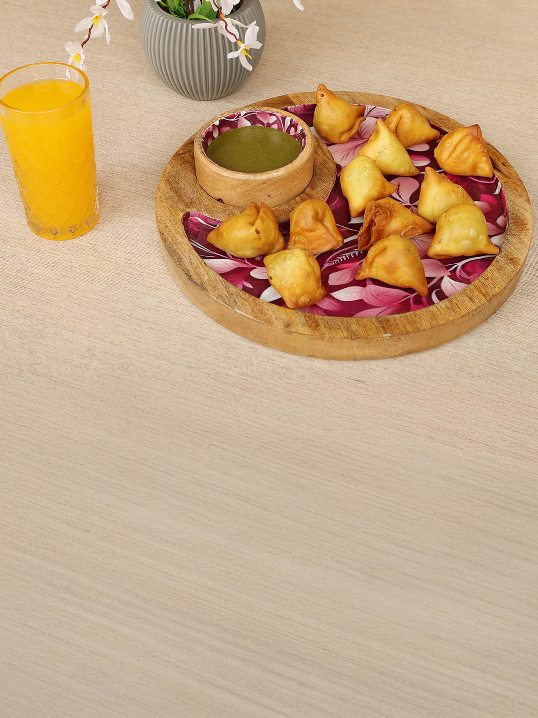 Myntra Elegant Homes Pink And Brown Floral Printed Wooden Serving Tray