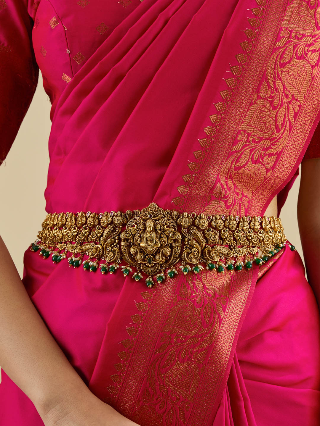 Kushal's Fashion Jewellery Gold-Plated Studded & Beaded Lakshmi Goddess Waist Chain