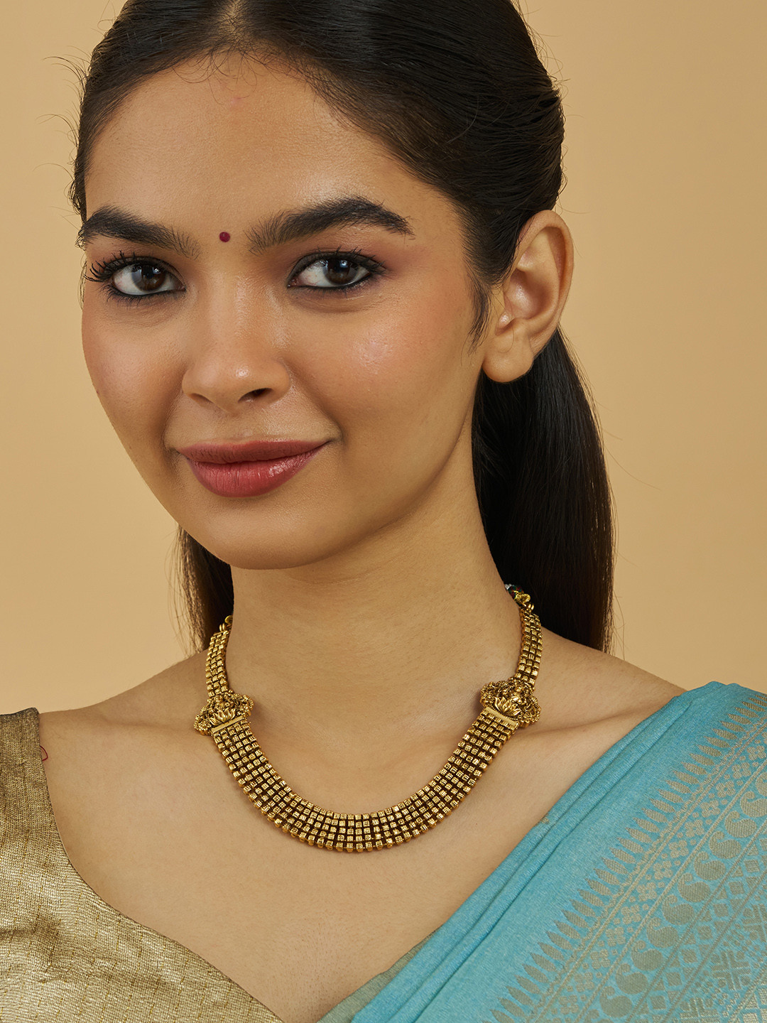 Kushal's Fashion Jewellery Gold-Plated Lakshmi Goddess Antique Necklace