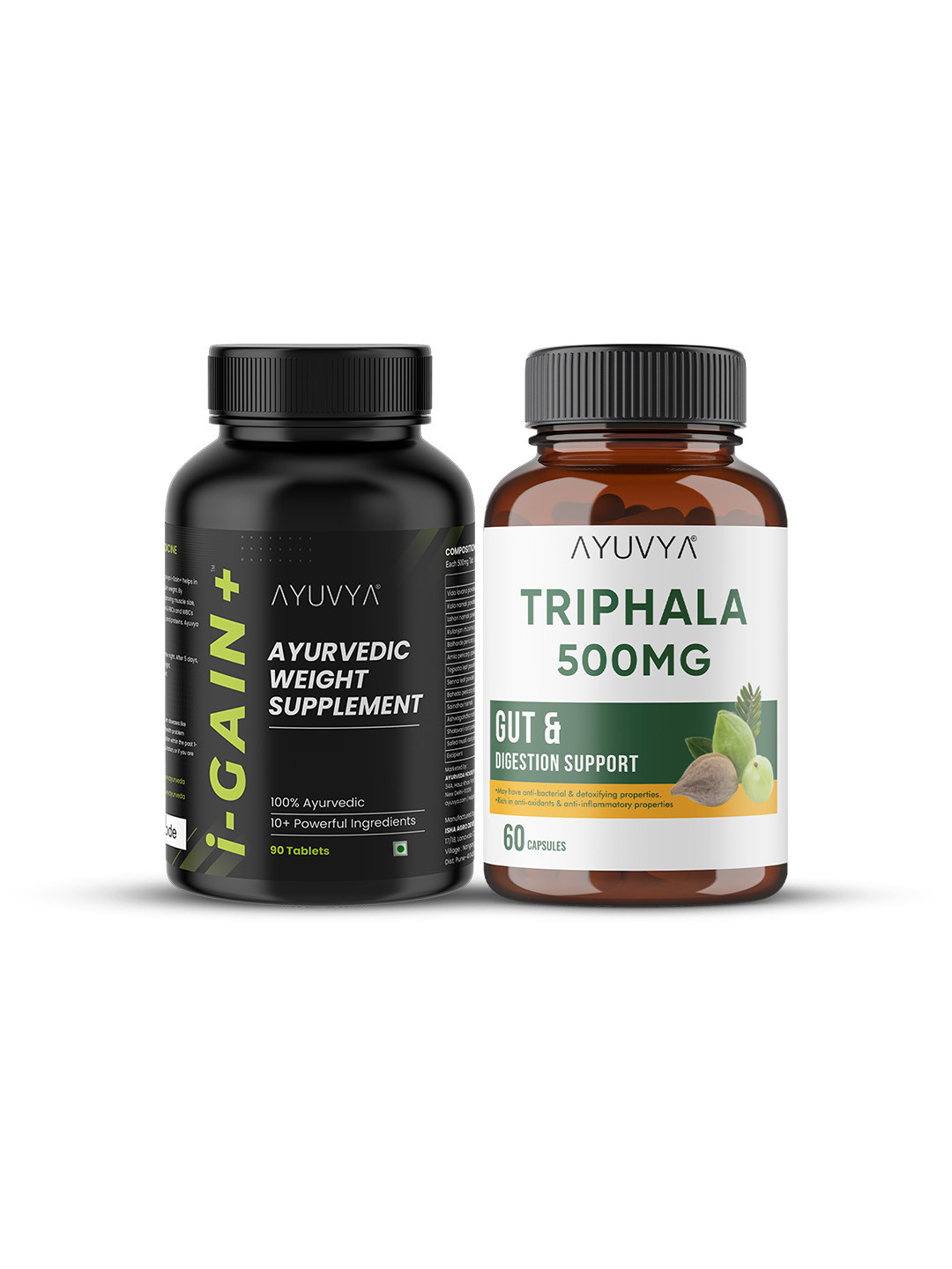 Ayuvya Set of 2 i-Gain+ & Triphala Capsules for Weight Gain Skin & Hair Health