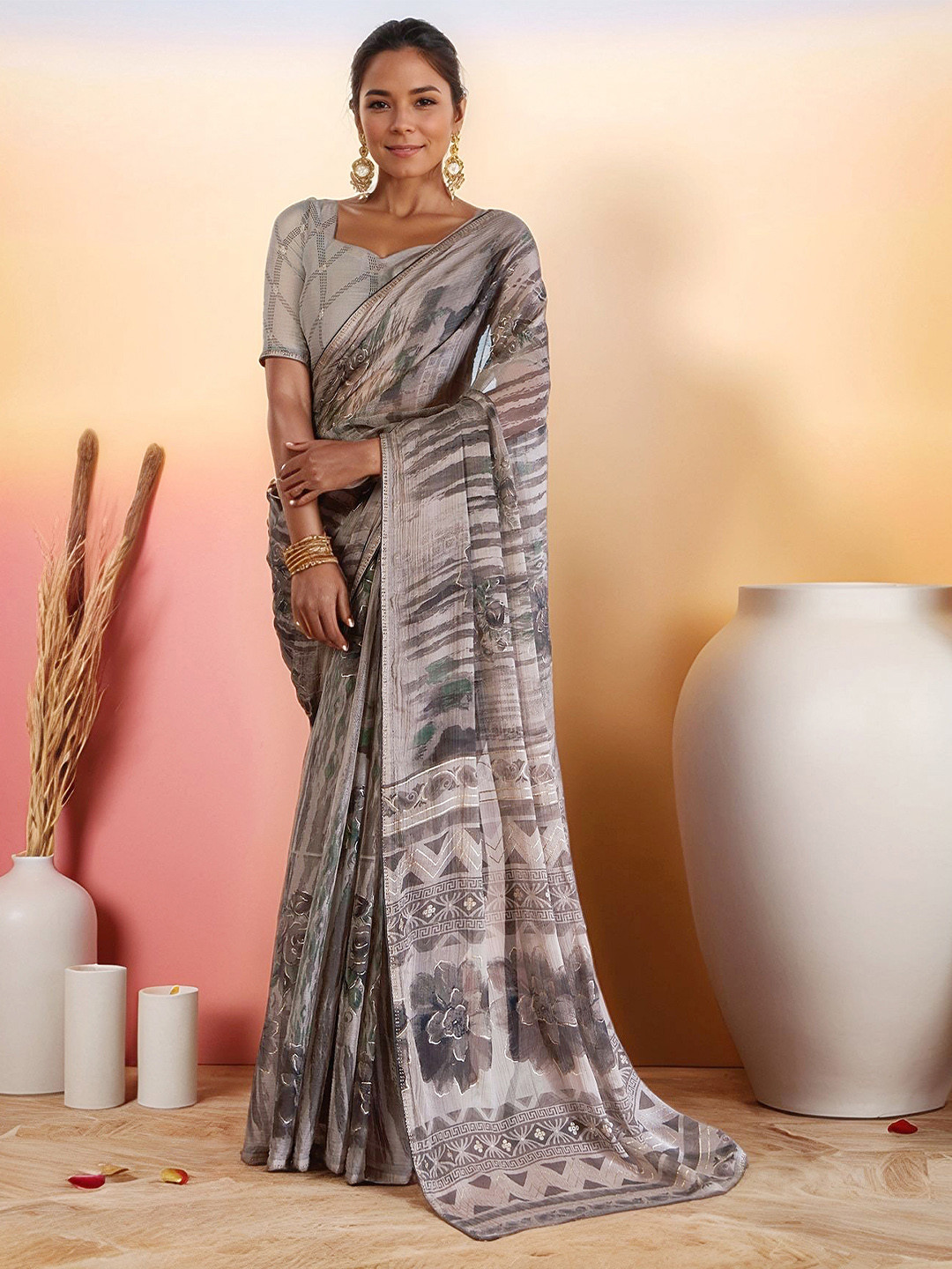 TIRA Beads and Stones Printed Saree