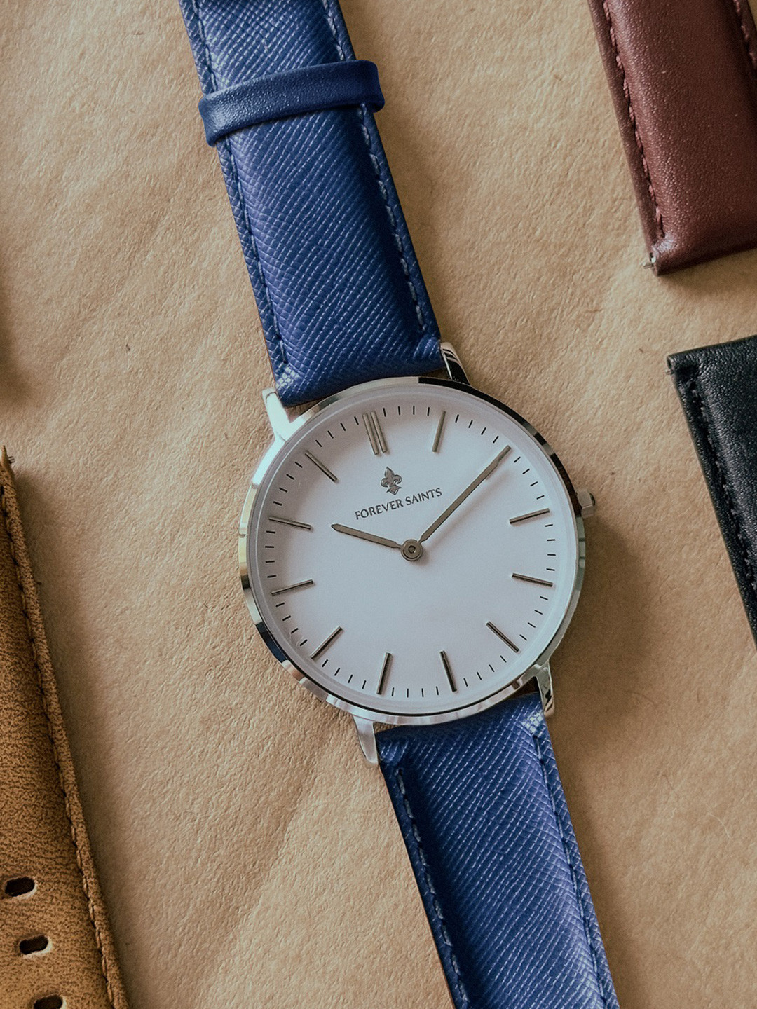 FOREVER SAINTS Women Round Dial & Leather Straps Analogue Watch FSCW201SL01A