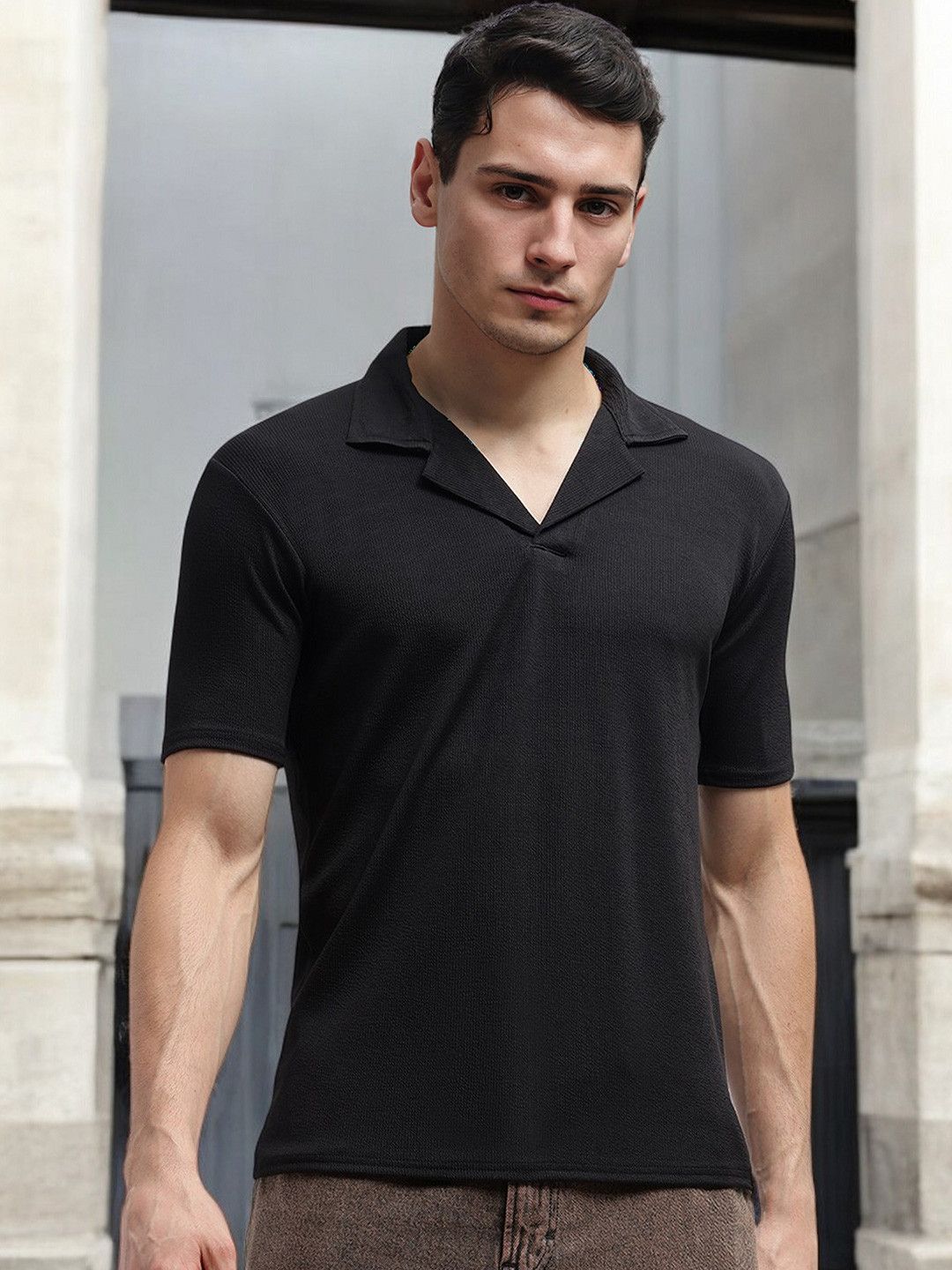 FARROWX Self Design Polo Collar T-shirt