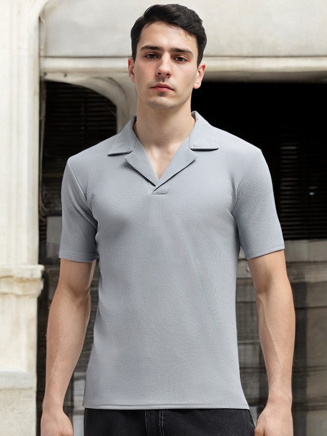 FARROWX Men Self Design Polo Collar T-shirt