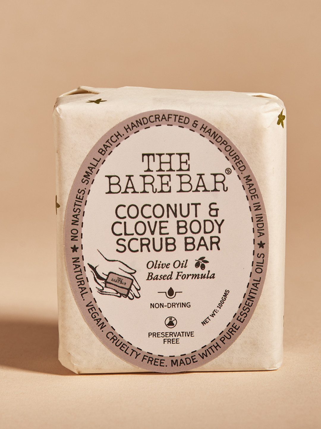 The Bare Bar Non-Drying Coconut & Clove Body Scrub Bar - 100g