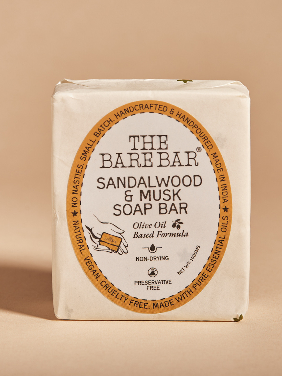 The Bare Bar Non-Drying Sandalwood & Musk Soap Bar - 100g