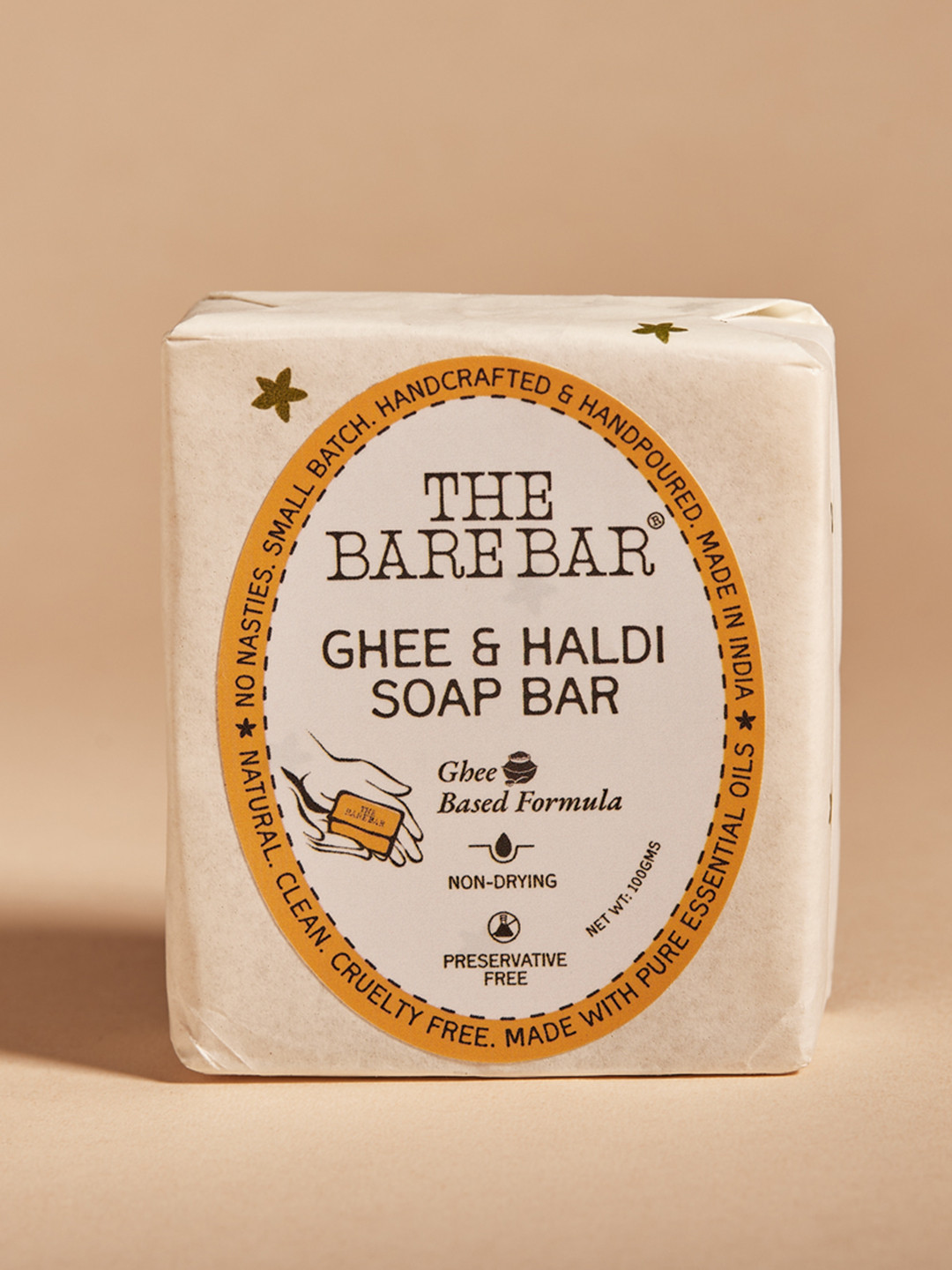 The Bare Bar Non-Drying Ghee & Haldi Soap Bar - 100g