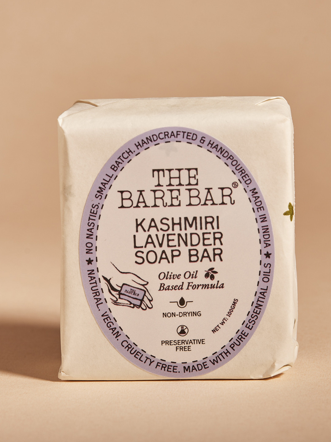 The Bare Bar Non-Drying Kashmiri Lavender Soap Bar - 100g