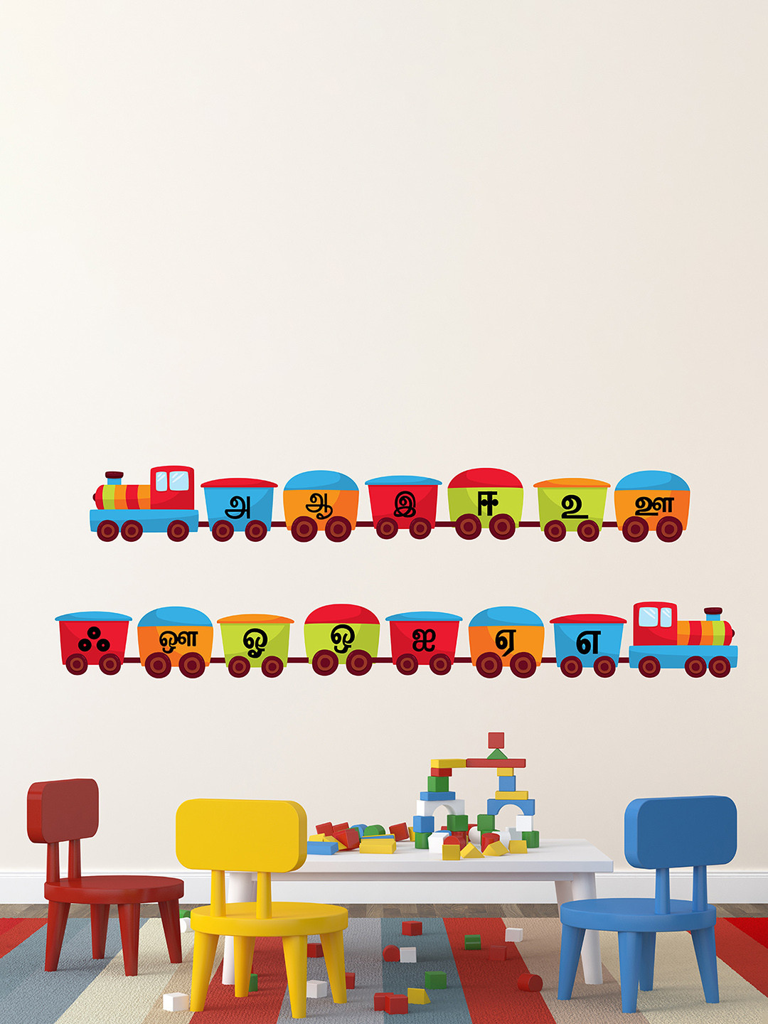 LANSTICK Red & Blue Printed Splash Proof Wall Sticker