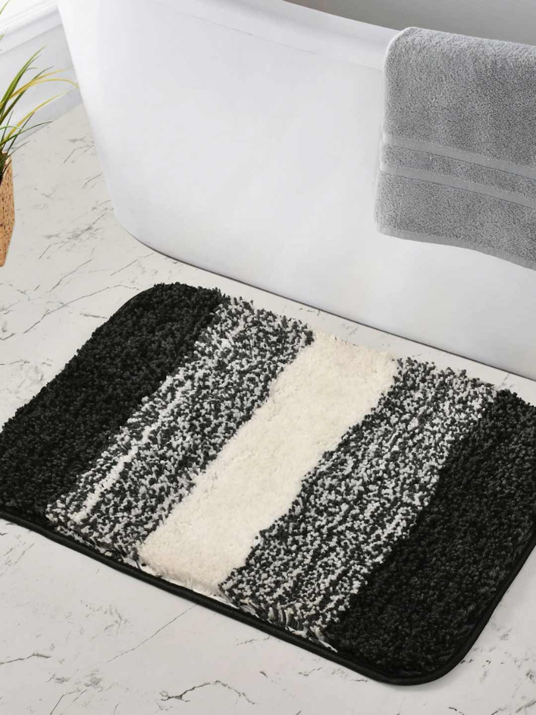 GBL COLLECTION Blue & White Textured Anti-Skid Bath Rug
