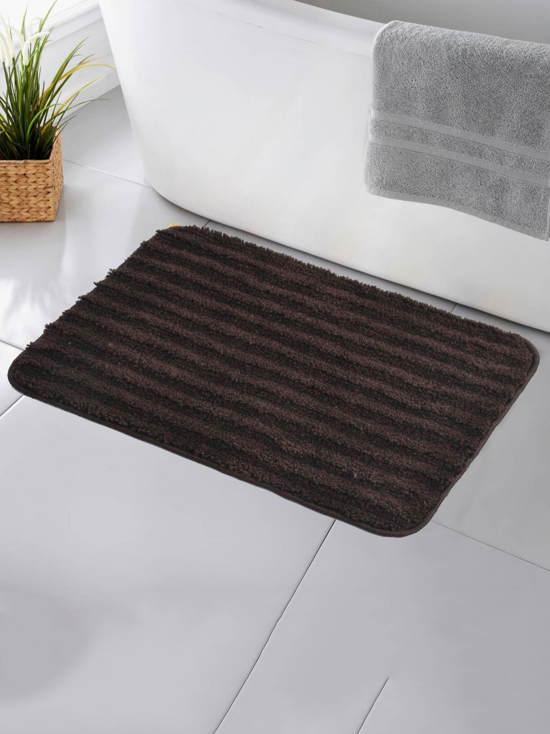 GBL COLLECTION Brown Textured Anti-Skid Bath Rug