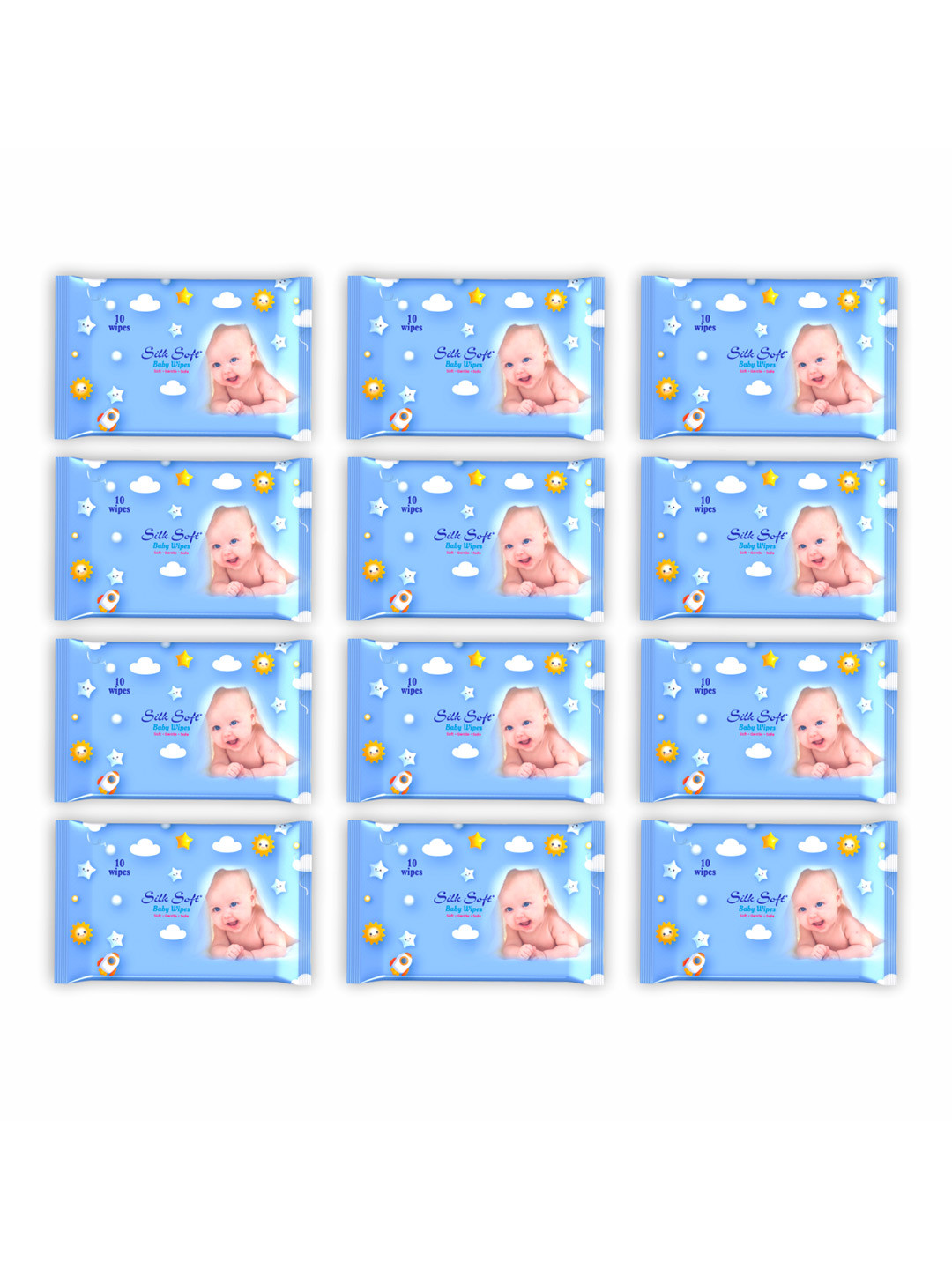Silk Soft Set Of 12 Baby Wet Wipes For Soft Skin - 10 Wipes Each