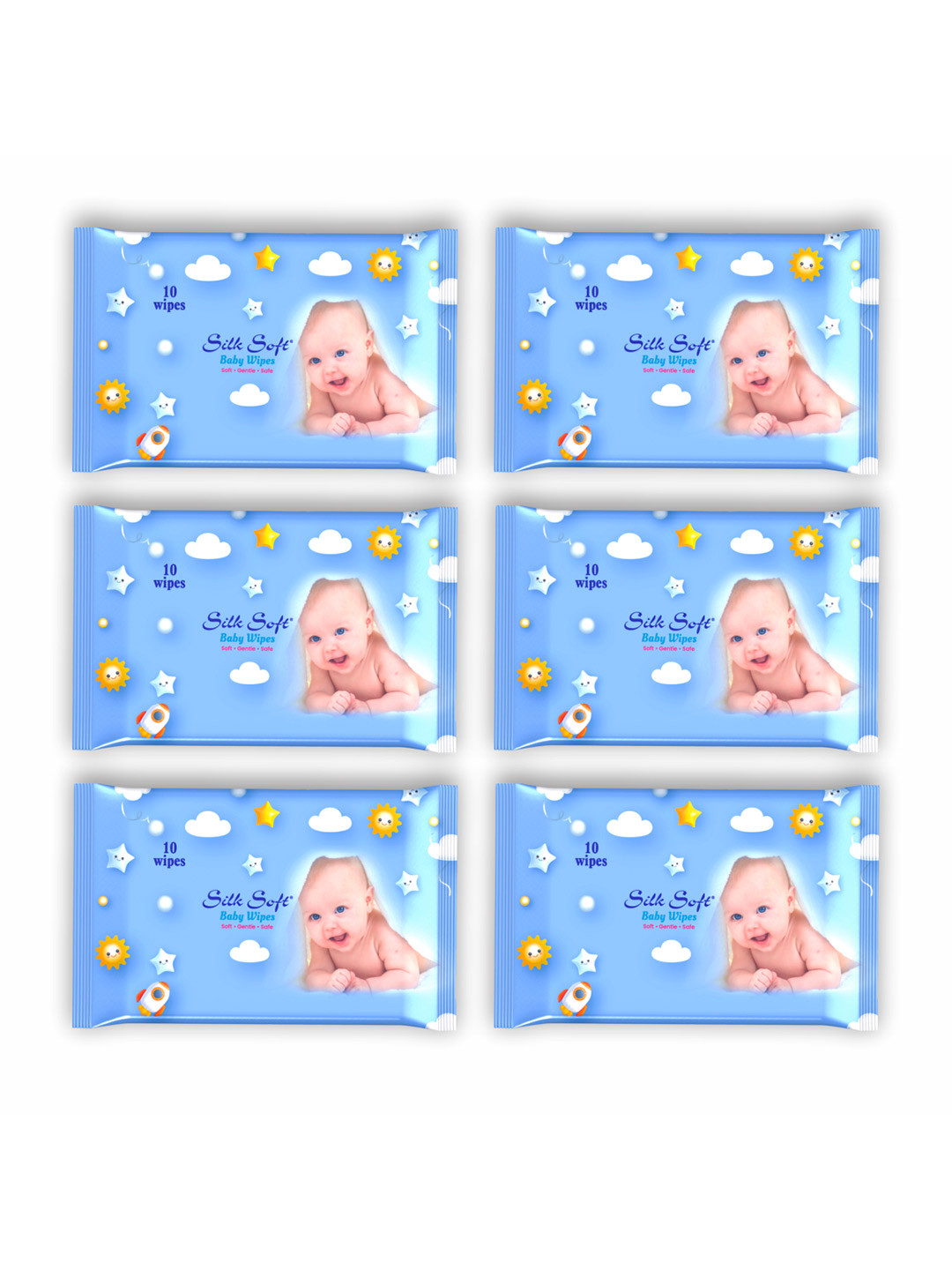 Silk Soft Set Of 6 Gentle Baby Wet Wipes- 10 Pcs Each
