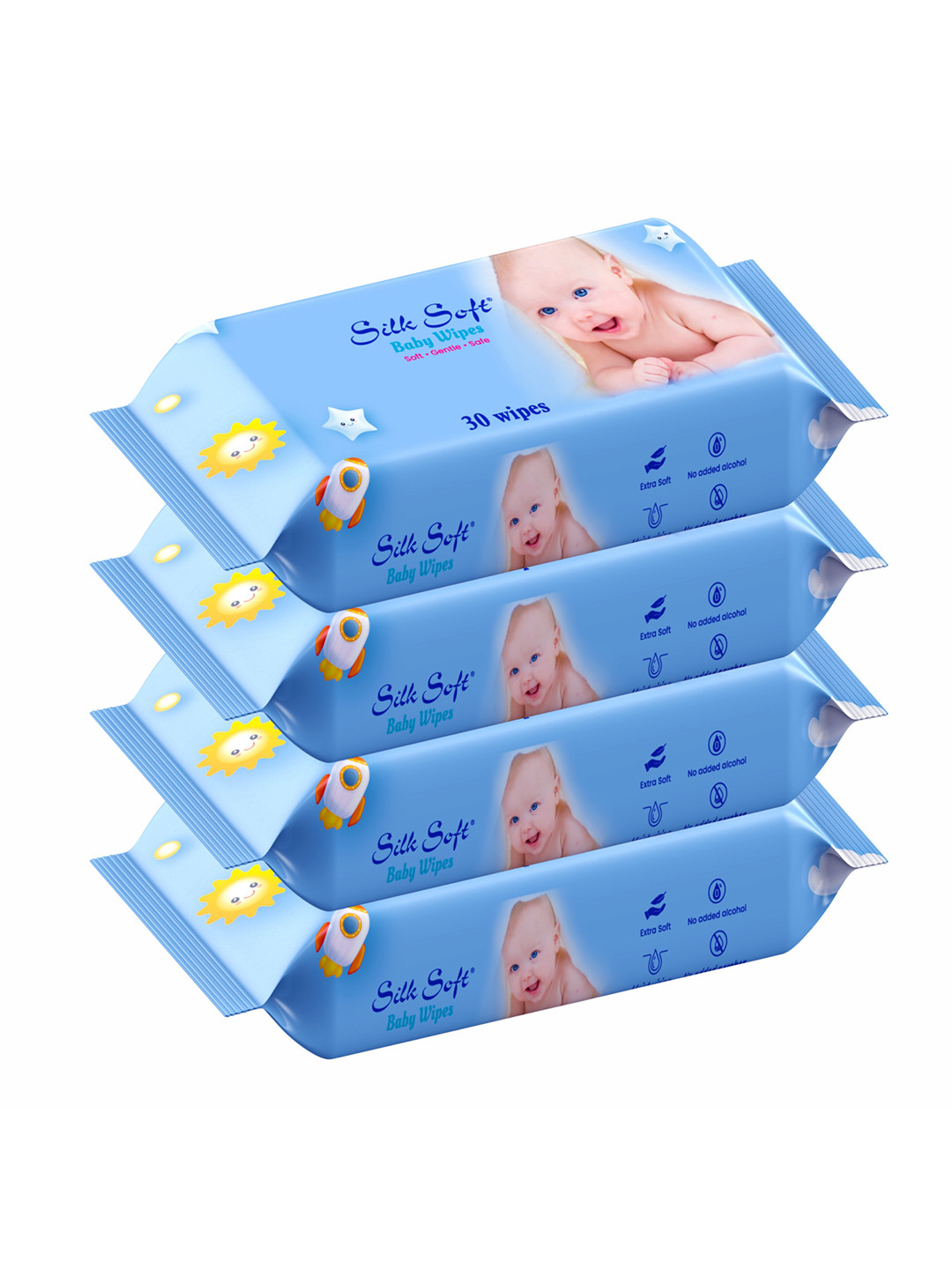 Silk Soft Set Of 4 Super Thick Baby Wet Wipes- 30 Wipes Each