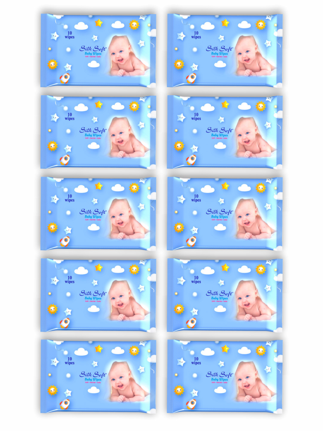 Silk Soft Set Of 10 Baby Wet Wipes For Soft Skin - 10 Pcs Each