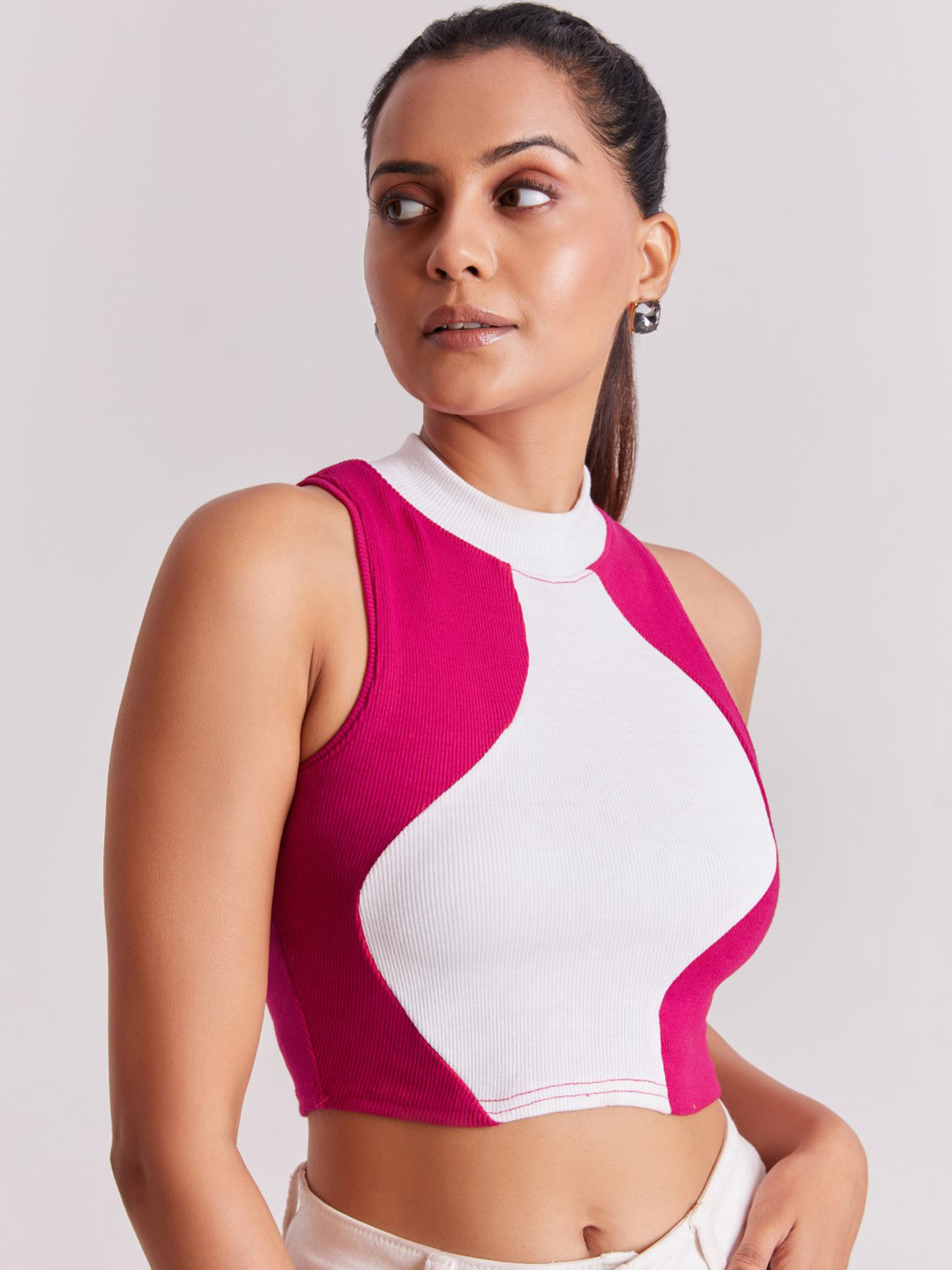 The Cloth Crow Women Pack Of 2 High Neck Ribbed Sleeveless Fitted Crop Top